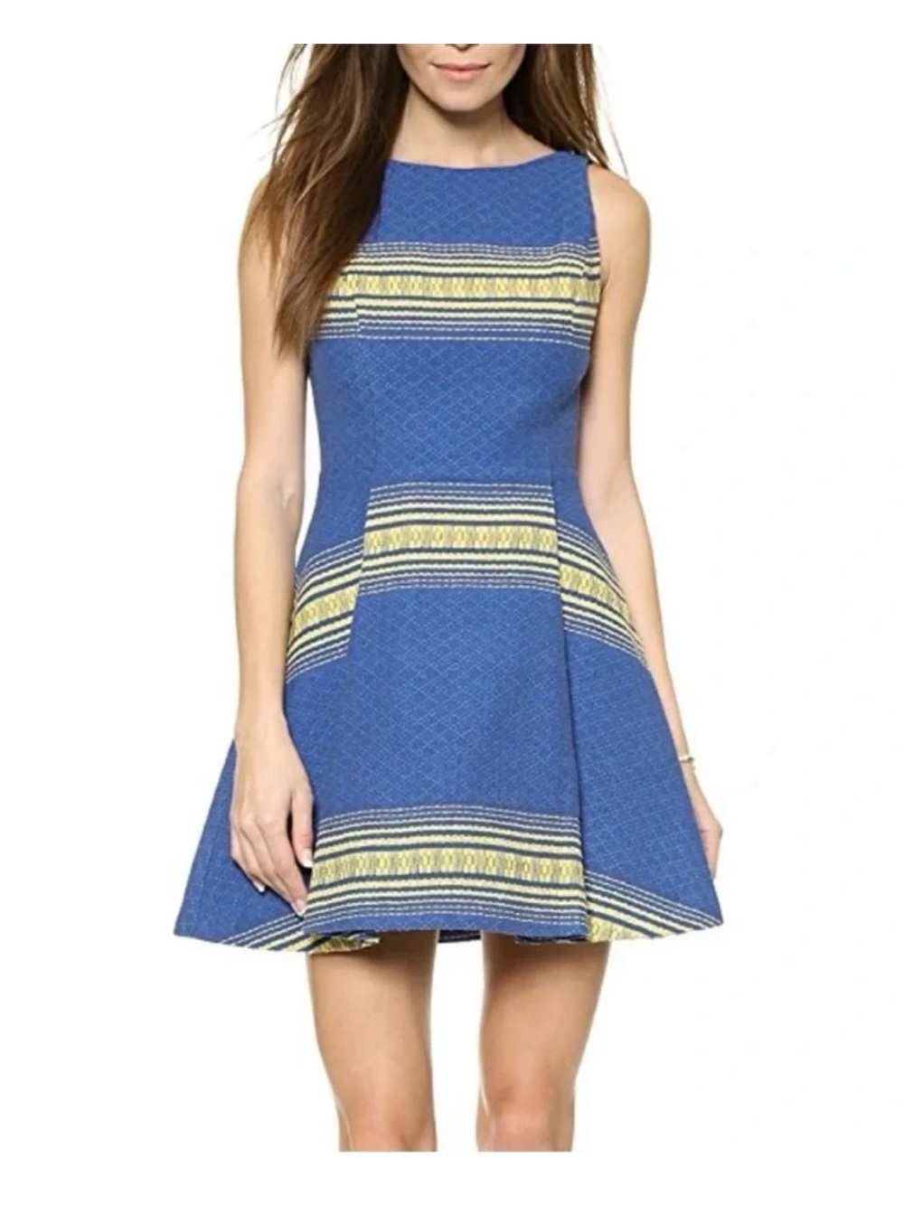 Alice + Olivia Holis Blue Sleeveless Striped Fit-and-Flare Dress